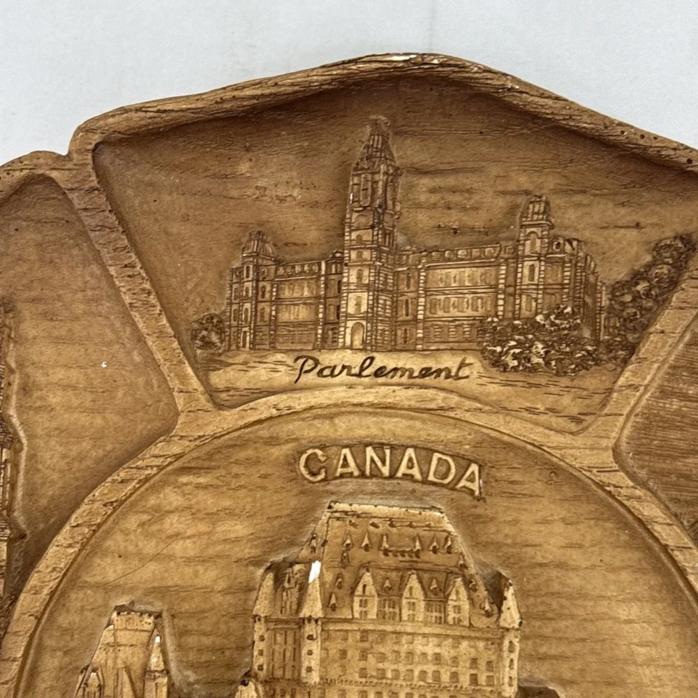 Vintage Carved Resin 3D Wall Plate Quebec Canada 9